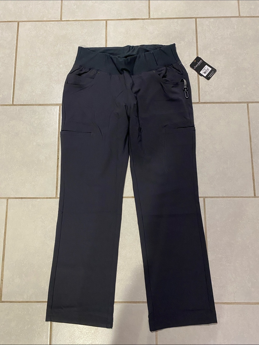 Cherokee iFlex Pewter Gray Women’s Small Petite Scrub Pants with Badge Loop